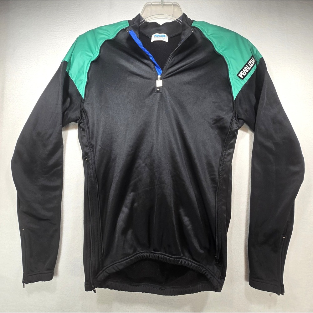 Pearl Izumi Mens Medium Cycling Jersey Long Sleeve Quarter Zip Black Green Japan